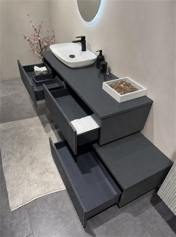 Orka Lentia Banyo Dolabı Takımı, 160 cm, Mat Antrasit (Ledli Ayna), 5007107