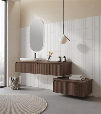 Orka Lentia Banyo Dolabı Takımı, 160 cm, Ceviz (Ledli Ayna), 5007110
