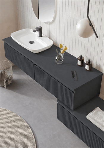 Orka Lentia Banyo Dolabı Takımı, 160 cm, Mat Antrasit (Ledli Ayna), 5007107