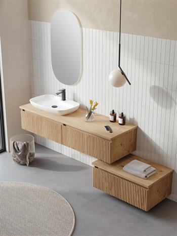 Orka Lentia Banyo Dolabı Takımı, 160 cm, Meşe (Ledli Ayna), 5007109