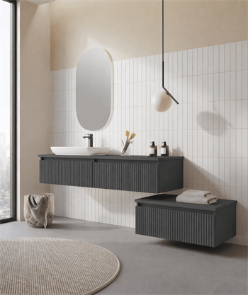 Orka Lentia Banyo Dolabı Takımı, 160 cm, Mat Antrasit (Ledli Ayna), 5007107