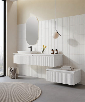Orka Lentia Banyo Dolabı Takımı, 160 cm, Mat Beyaz (Ledli Ayna), 5007106