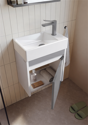 Orka Yedisu Banyo Dolabı Takımı, 45 cm, Parlak Gri (Etajerli Ayna), 5000605
