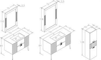 Orka Adria 120 cm Mat Vizon Krom Vizon Banyo Dolabı Takımı