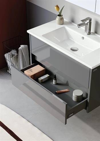 Orka Arno 100 cm Bazalt Gri Banyo Dolabı Alt Modül ve Lavabo (Çekmeceli) , 5008754