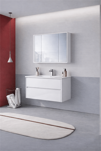 Orka Arno 100 cm Parlak Beyaz Banyo Dolabı Takımı (Çekmeceli) , 5008762