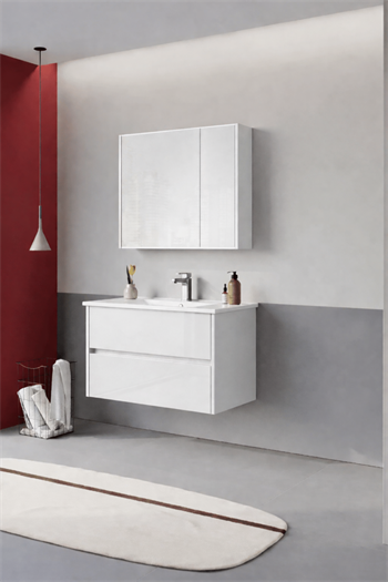 Orka Arno 85 cm Parlak Beyaz Banyo Dolabı Takımı (Çekmeceli) , 5008786