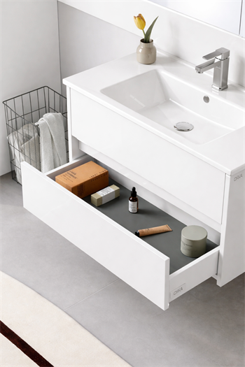 Orka Arno 85 cm Parlak Beyaz Banyo Dolabı Takımı (Çekmeceli) , 5008786