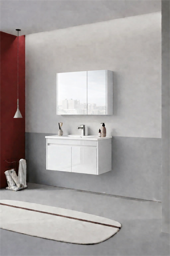 Orka Arno 85 cm Parlak Beyaz Banyo Dolabı Takımı (Kapaklı) , 5008789