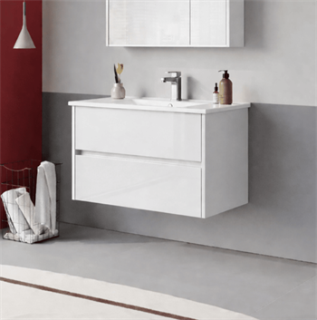 Orka Arno 85 cm Parlak Beyaz Banyo Dolabı Alt Modül ve Lavabo (Çekmeceli) , 5008780