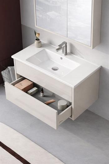 Orka Arno 85 cm Parlak Kaşmir Banyo Dolabı Alt Modül ve Lavabo (Çekmeceli) , 5008779