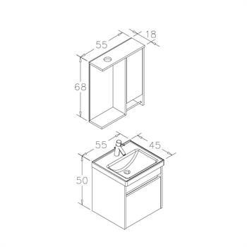 Orka Aydos Banyo Dolabı Takımı, 55 cm, Retro Gümüş/Beyaz (Dolaplı-Led Spotlu Ayna), 5000031