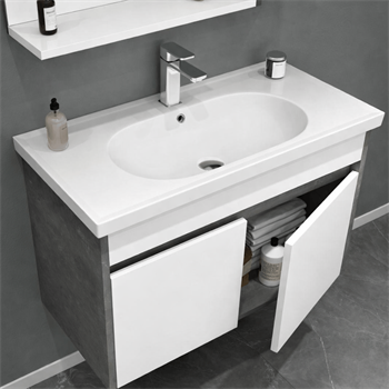 Orka Aydos 85 cm Retro Gümüş/BeyazBanyo Dolabı Alt Modül ve Lavabo, 5000970