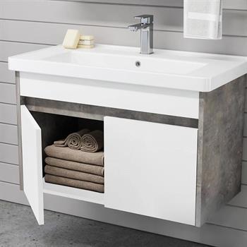 Orka Aydos 85 cm Retro Gümüş/BeyazBanyo Dolabı Alt Modül ve Lavabo, 5000970