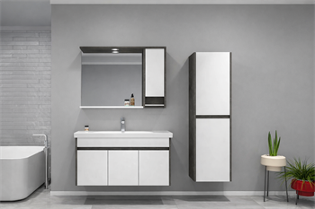 Orka Aydos Banyo Dolabı Takımı, 100 cm, Retro Gümüş/Beyaz (Dolaplı-Led Spotlu Ayna), 5003700