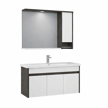 Orka Aydos Banyo Dolabı Takımı, 100 cm, Retro Gümüş/Beyaz (Dolaplı-Led Spotlu Ayna), 5003700