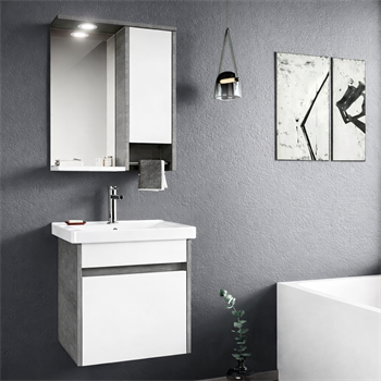 Orka Aydos Banyo Dolabı Takımı, 55 cm, Retro Gümüş/Beyaz (Dolaplı-Led Spotlu Ayna), 5000031