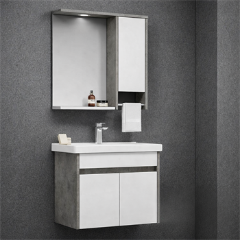 Orka Aydos Banyo Dolabı Takımı, 65 cm, Retro Gümüş/Beyaz (Dolaplı-Led Spotlu Ayna), 5000032