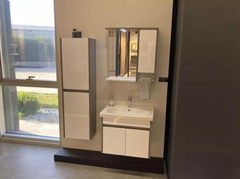 Orka Aydos Banyo Dolabı Takımı, 65 cm, Retro Gümüş/Beyaz (Dolaplı-Led Spotlu Ayna), 5000032