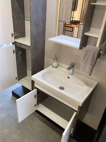 Orka Aydos Banyo Dolabı Takımı, 65 cm, Retro Gümüş/Beyaz (Dolaplı-Led Spotlu Ayna), 5000032