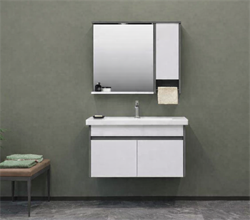 Orka Aydos Banyo Dolabı Takımı, 85 cm, Retro Gümüş/Beyaz (Dolaplı-Led Spotlu Ayna), 5000033