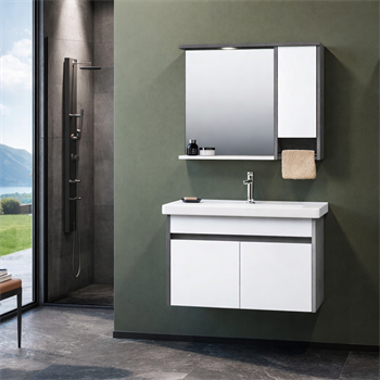 Orka Aydos Banyo Dolabı Takımı, 85 cm, Retro Gümüş/Beyaz (Dolaplı-Led Spotlu Ayna), 5000033