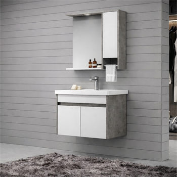 Orka Aydos Banyo Dolabı Takımı, 85 cm, Retro Gümüş/Beyaz (Dolaplı-Led Spotlu Ayna), 5000033