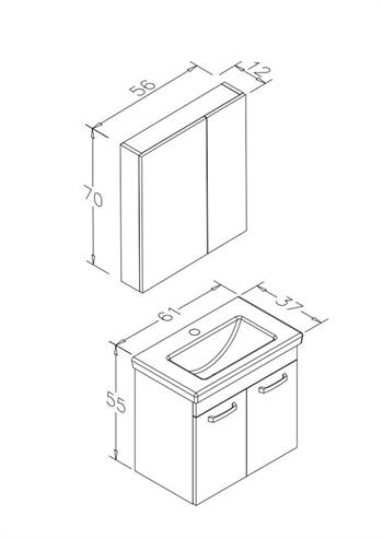 Orka Bafa Banyo Dolabı Takımı, 60 cm, Beyaz (Dolaplı Ayna), 5000060