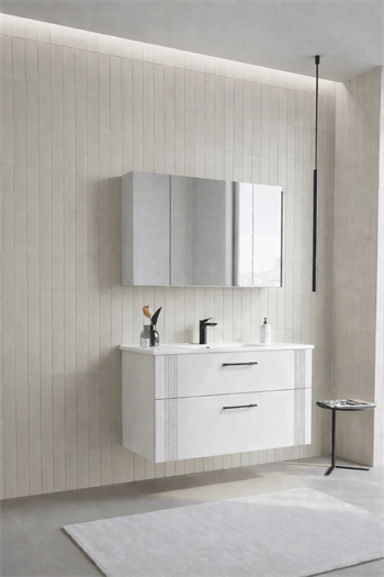 Orka Bari Banyo Dolabı Takımı, 100 cm, Mat Beyaz (Dolaplı Ayna),5006592