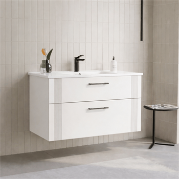 Orka Bari 100 cm Mat Beyaz Banyo Dolabı Alt Modül ve Lavabo, 5006568
