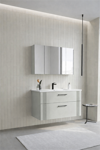 Orka Bari 100 cm Mat Kaşmir Banyo Dolabı Takımı (Dolaplı Ayna) , 5008251