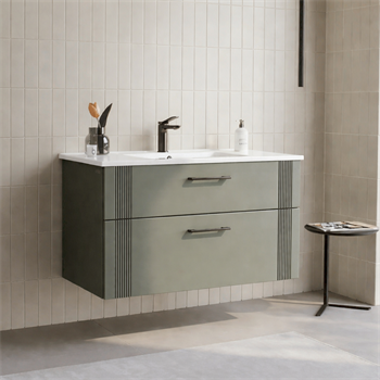 Orka Bari 100 cm Mat Soft Yeşil Banyo Dolabı Alt Modül ve Lavabo, 5006569