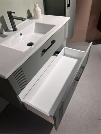 Orka Bari 100 cm Mat Soft Yeşil Banyo Dolabı Alt Modül ve Lavabo, 5006569