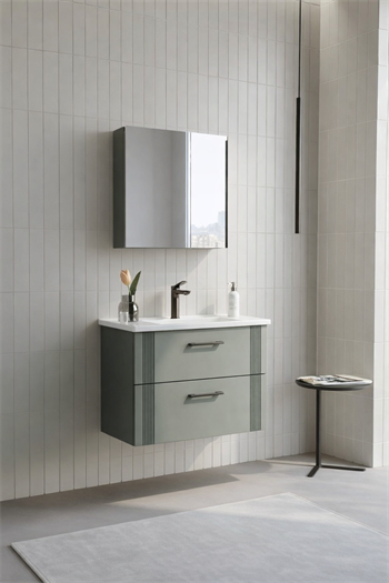 Orka Bari 65 cm Mat Soft Yeşil Banyo Dolabı Takımı (Dolaplı Ayna), 5006585