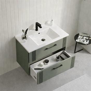 Orka Bari 65 cm Mat Soft Yeşil Banyo Dolabı Takımı (Dolaplı Ayna), 5006585