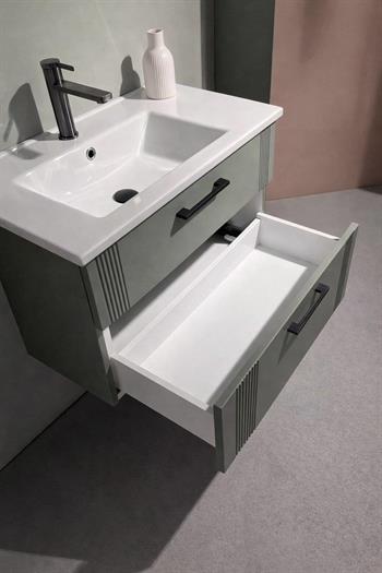 Orka Bari 65 cm Mat Soft Yeşil Banyo Dolabı Takımı (Dolaplı Ayna), 5006585