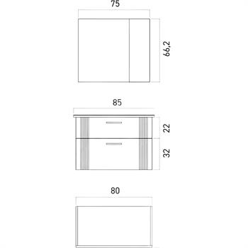 Orka Bari Banyo Dolabı Takımı, 85 cm, Mat Antrasit (Dolaplı Ayna), 5006591