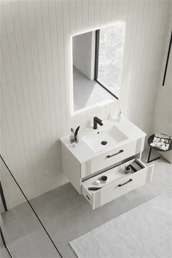 Orka Bari 85 cm Mat Kaşmir Banyo Dolabı Takımı (Ledli Ayna) , 5008246