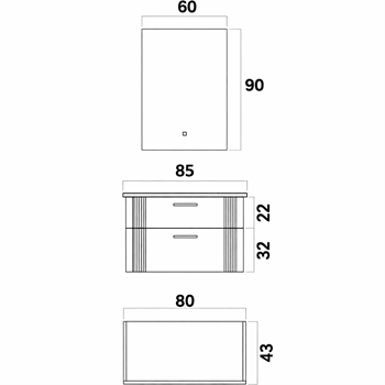 Orka Bari 85 cm Mat Kaşmir Banyo Dolabı Takımı (Ledli Ayna) , 5008246
