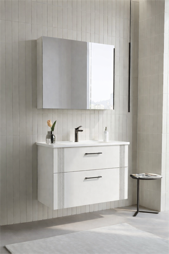 Orka Bari 85 cm Mat Kaşmir Banyo Dolabı Takımı (Dolaplı Ayna) , 5008241