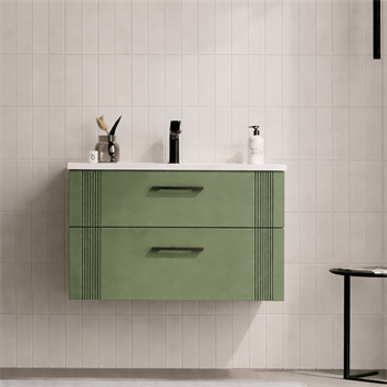 Orka Bari 85 cm Mat Soft Yeşil Banyo Dolabı Alt Modül ve Lavabo, 5006565