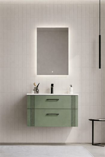 Orka Bari Banyo Dolabı Takımı, 85 cm, Mat Soft Yeşil (Ledli Ayna), 5006577