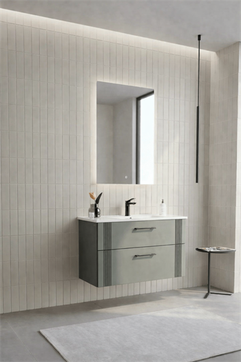 Orka Bari Banyo Dolabı Takımı, 85 cm, Mat Soft Yeşil (Ledli Ayna), 5006577