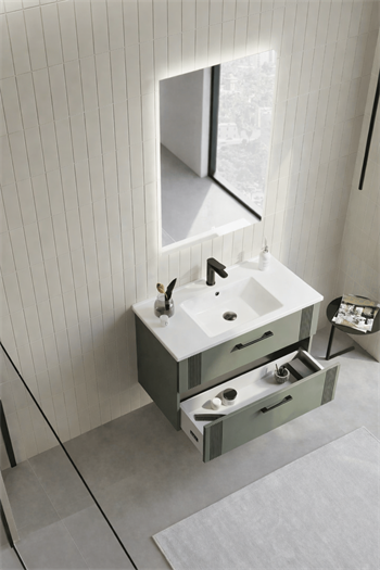 Orka Bari Banyo Dolabı Takımı, 85 cm, Mat Soft Yeşil (Ledli Ayna), 5006577