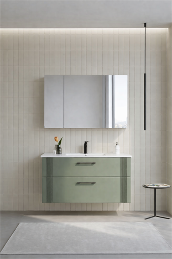 Orka Bari Banyo Dolabı Takımı, 100 cm, Mat Soft Yeşil (Dolaplı Ayna), 5006593