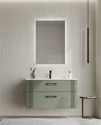 Orka Bari Banyo Dolabı Takımı, 100 cm, Mat Soft Yeşil (Ledli Ayna), 5006581