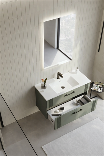 Orka Bari Banyo Dolabı Takımı, 100 cm, Mat Soft Yeşil (Ledli Ayna), 5006581