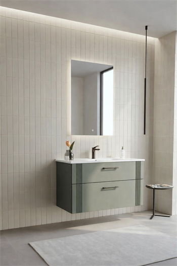 Orka Bari Banyo Dolabı Takımı, 100 cm, Mat Soft Yeşil (Ledli Ayna), 5006581