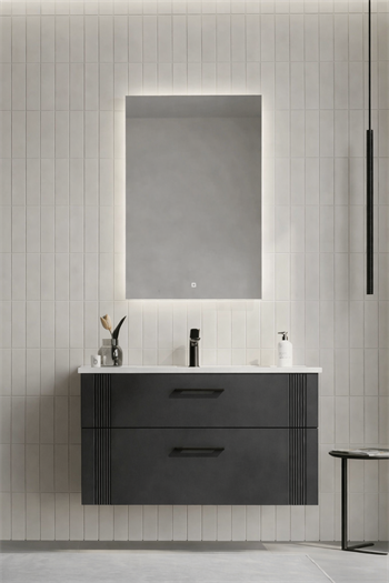 Orka Bari Banyo Dolabı Takımı, 100 cm, Mat Antrasit (Ledli Ayna), 5006583