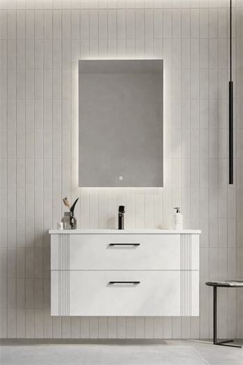 Orka Bari Banyo Dolabı Takımı, 100 cm, Mat Beyaz (Ledli Ayna), 5006580